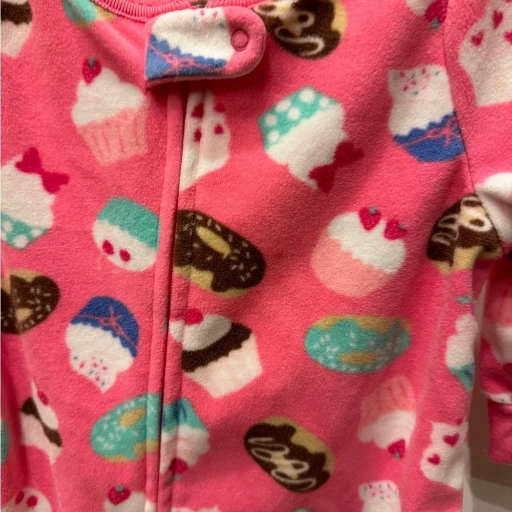 NWOT Carter’s 12M Pink Multicolor Dessert Long Sleeve Girls Footie Pajamas